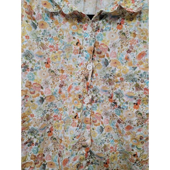 Vintage Makie Floral Print Button-Up Long Nightgown With Peter Pan Collar & Shor - Picture 6 of 12